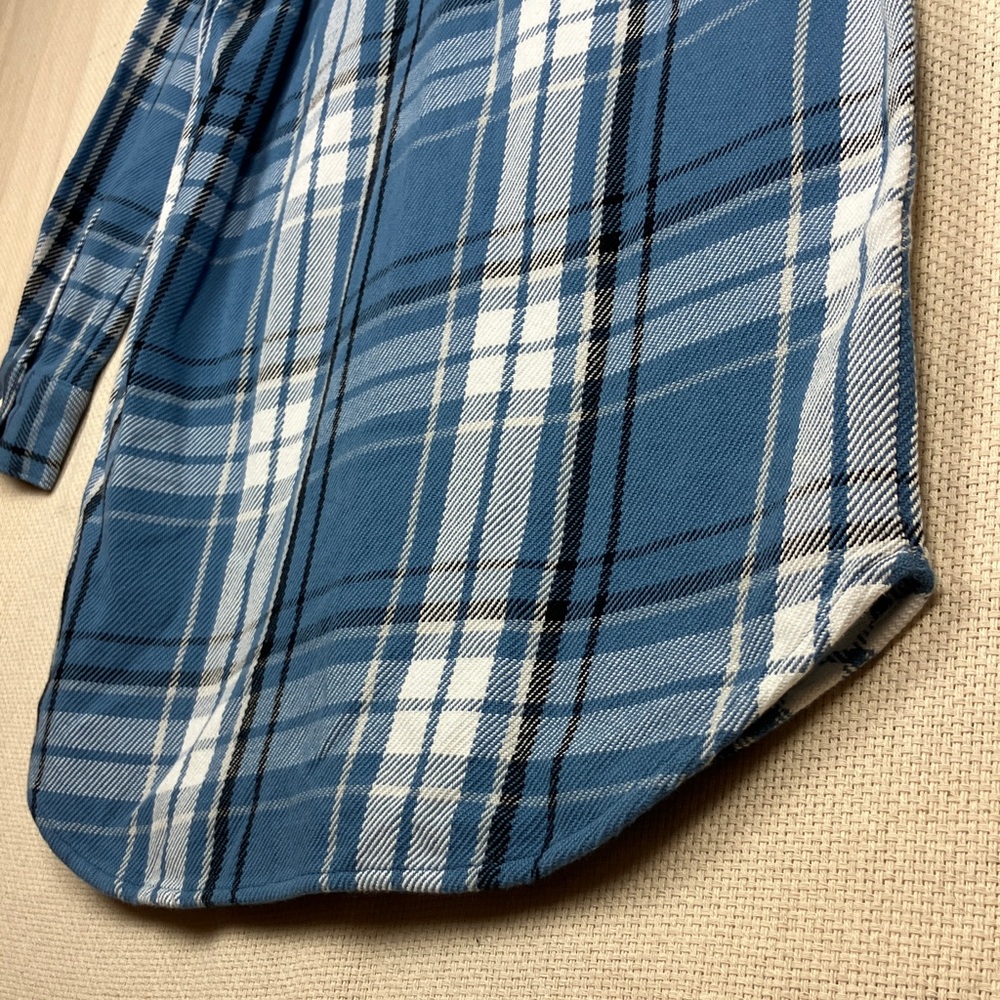 OUTERKNOWN Blanket Shirt Dress Organic Cotton Long Shacket Blue Plaid NWT - Picture 7 of 13